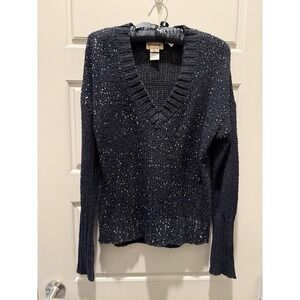 Mudd XL Black Chunky Knit Sequin Sweater Long Ribbed Sleeves Glam Y2K